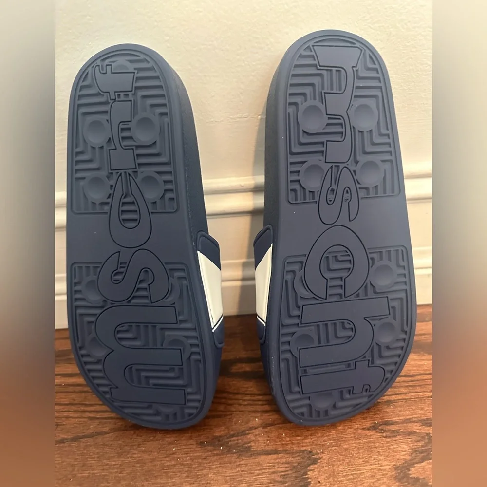 New With Tags (NWT) MSCHF Navy and White Slides